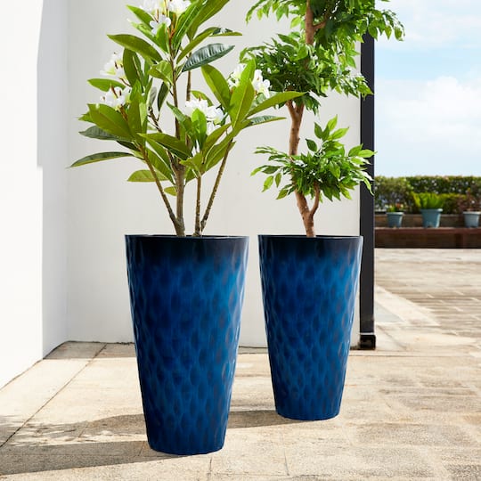Glitzhome® 23.75" Oversized Wavy Texture Tall Plastic Planters, 2ct.